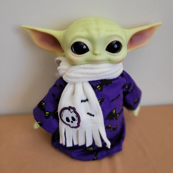 Spooky Bats 2pc Halloween Outfit/scarf set for 11" Mattel Child Grogu Yoda dolls - Picture 2 of 9